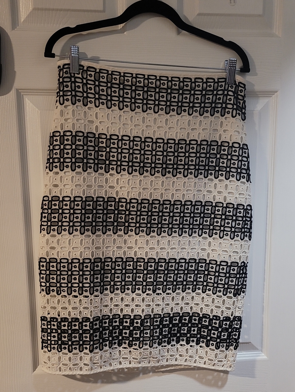 Banana Republic Black and White Striped Lace Pencil Skirt